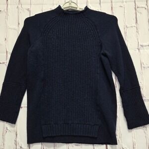 Vintage Y2K J.Crew Women Navy 100% Wool Mock Neck Ribbed Knit Sweater Size L